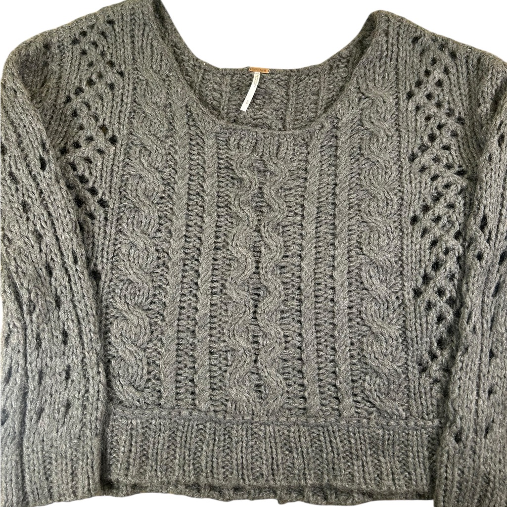 Free People The Fluff Wool Mohair Cable Knit Sweater Gray Size S Cozy Boho